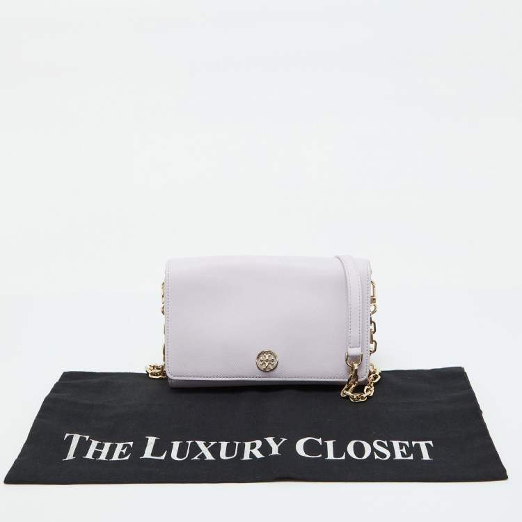 Pre Owned Tory Burch Light Lilac Saffiano Leather Robinson Wallet On Chain