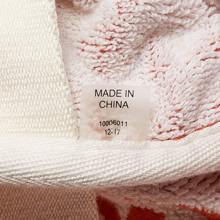 Pre Owned Tory Burch Orange/White Terry Cloth and Leather Printed Tote