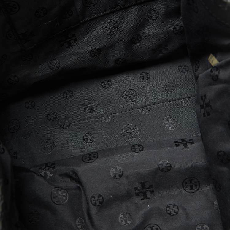 Pre Owned Tory Burch Black Nylon and Leather Marion Logo Whipstitch Tote