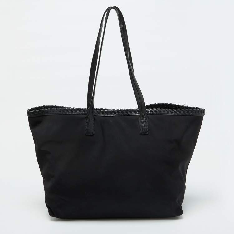 Pre Owned Tory Burch Black Nylon and Leather Marion Logo Whipstitch Tote