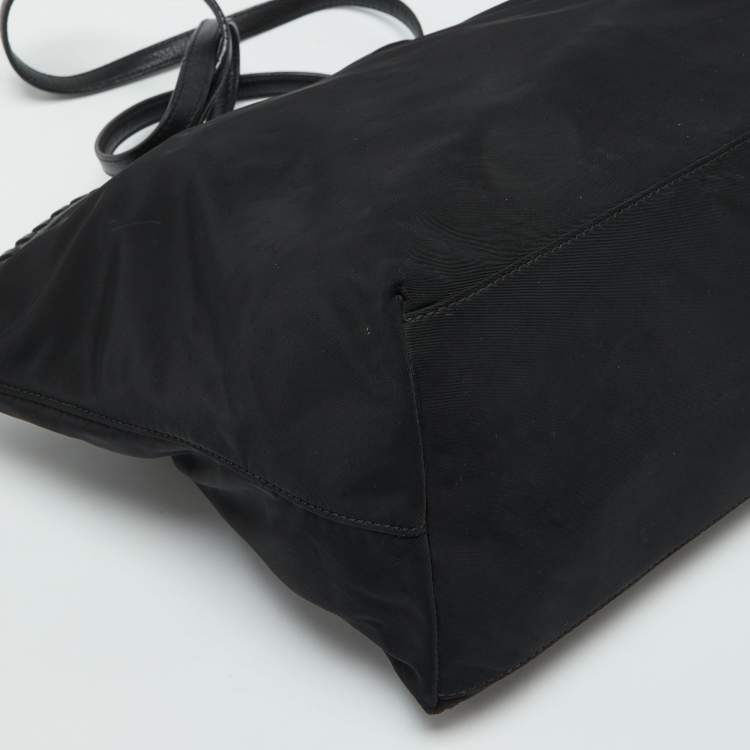 Pre Owned Tory Burch Black Nylon and Leather Marion Logo Whipstitch Tote