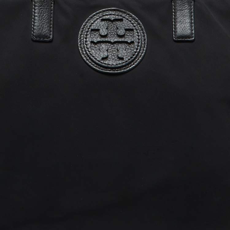 Pre Owned Tory Burch Black Nylon and Leather Marion Logo Whipstitch Tote