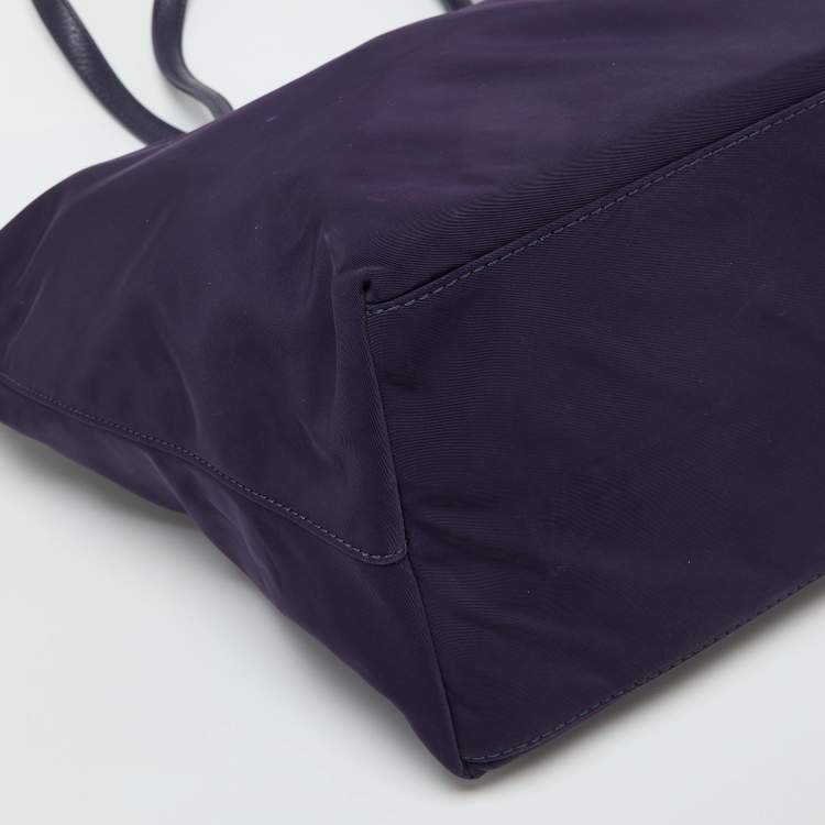 Pre Owned Tory Burch Purple Nylon and Leather Marion Logo Whipstitch Tote