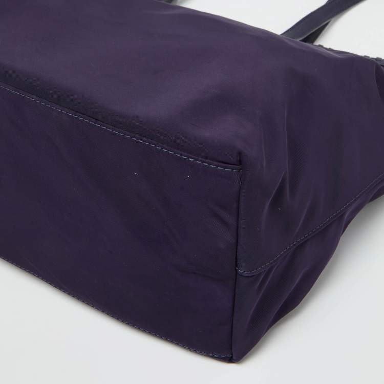 Pre Owned Tory Burch Purple Nylon and Leather Marion Logo Whipstitch Tote