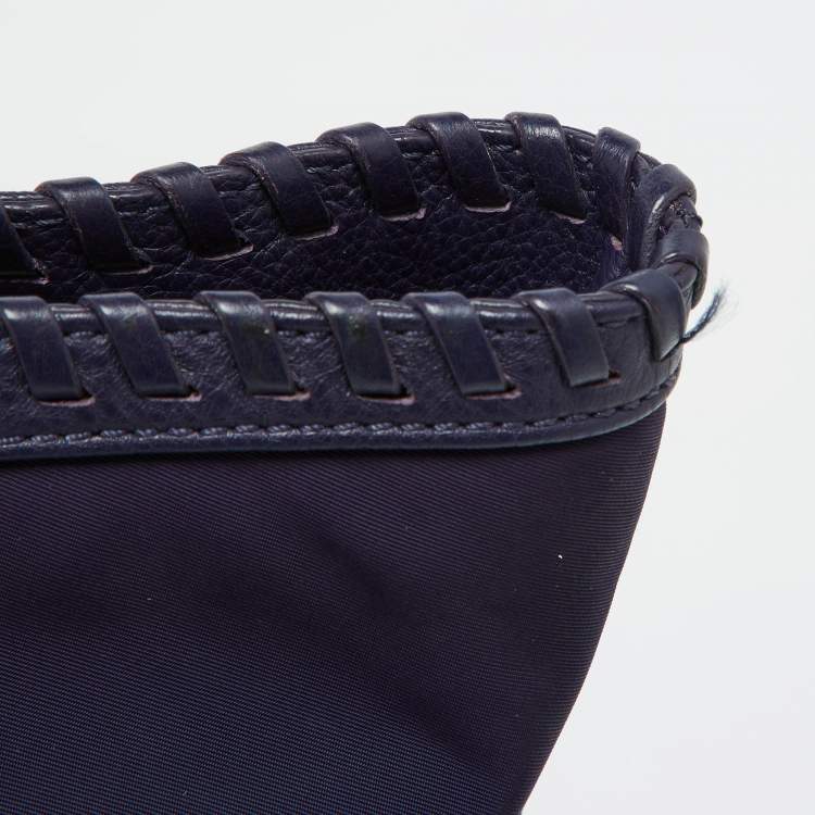 Pre Owned Tory Burch Purple Nylon and Leather Marion Logo Whipstitch Tote