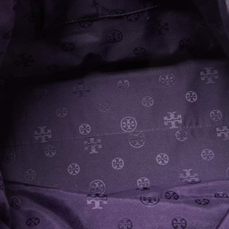 Pre Owned Tory Burch Purple Nylon and Leather Marion Logo Whipstitch Tote