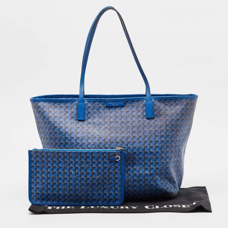 Pre Owned Tory Burch Blue Printed Coated Canvas Small Ever-Ready Zip Tote