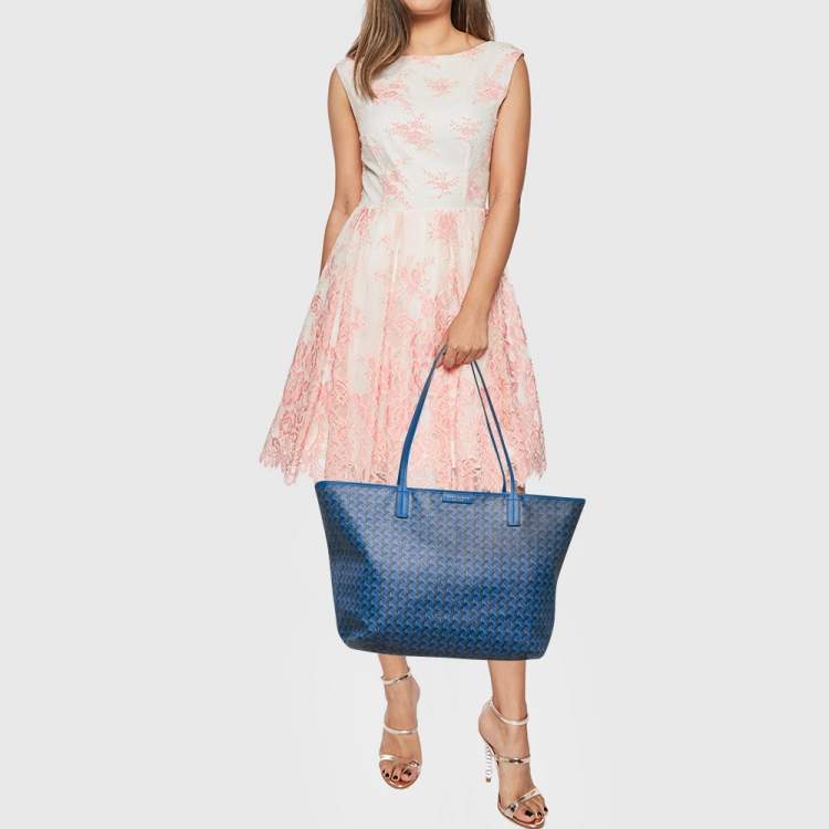 Pre Owned Tory Burch Blue Printed Coated Canvas Small Ever-Ready Zip Tote