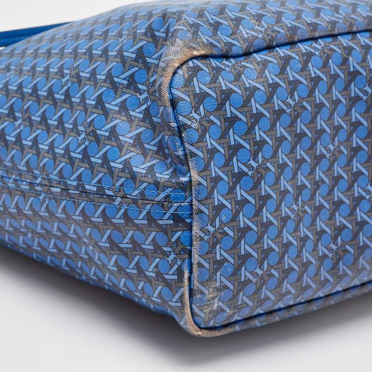 Pre Owned Tory Burch Blue Printed Coated Canvas Small Ever-Ready Zip Tote