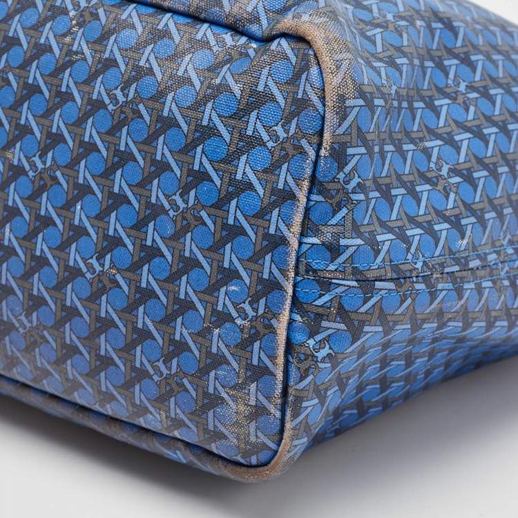 Pre Owned Tory Burch Blue Printed Coated Canvas Small Ever-Ready Zip Tote