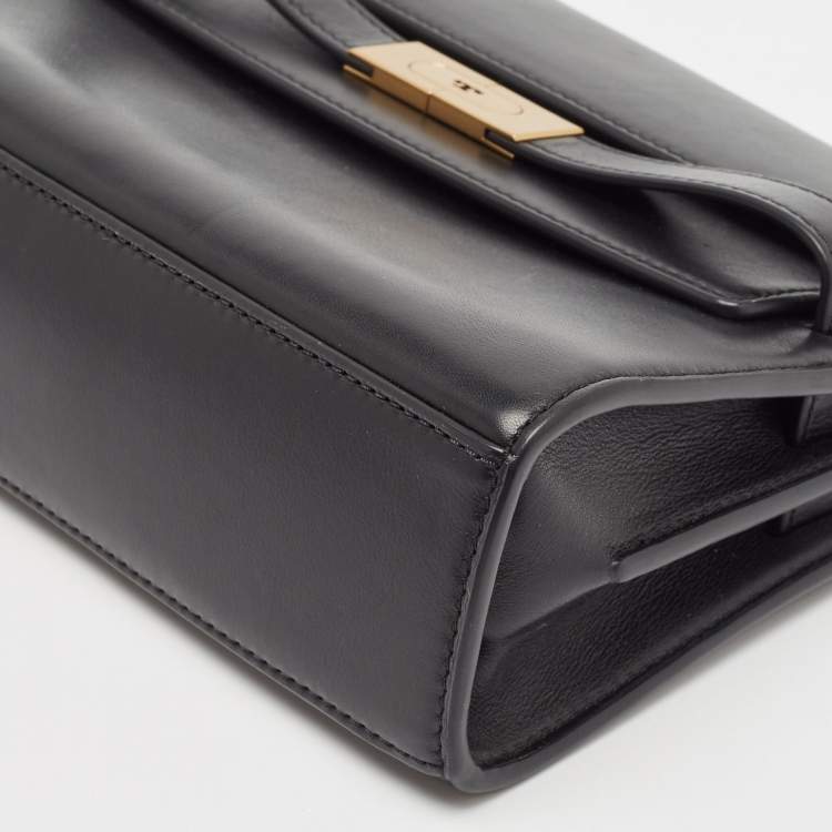 Pre Owned Tory Burch Black Leather Lee Radziwill Shoulder Bag