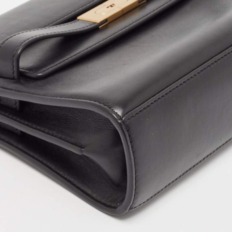 Pre Owned Tory Burch Black Leather Lee Radziwill Shoulder Bag