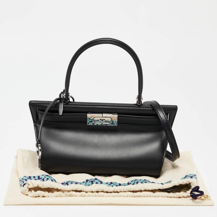 Pre Owned Tory Burch Black Leather Petite Lee Radziwill Cat Eye Top Handle Bag