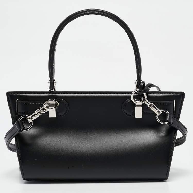 Pre Owned Tory Burch Black Leather Petite Lee Radziwill Cat Eye Top Handle Bag
