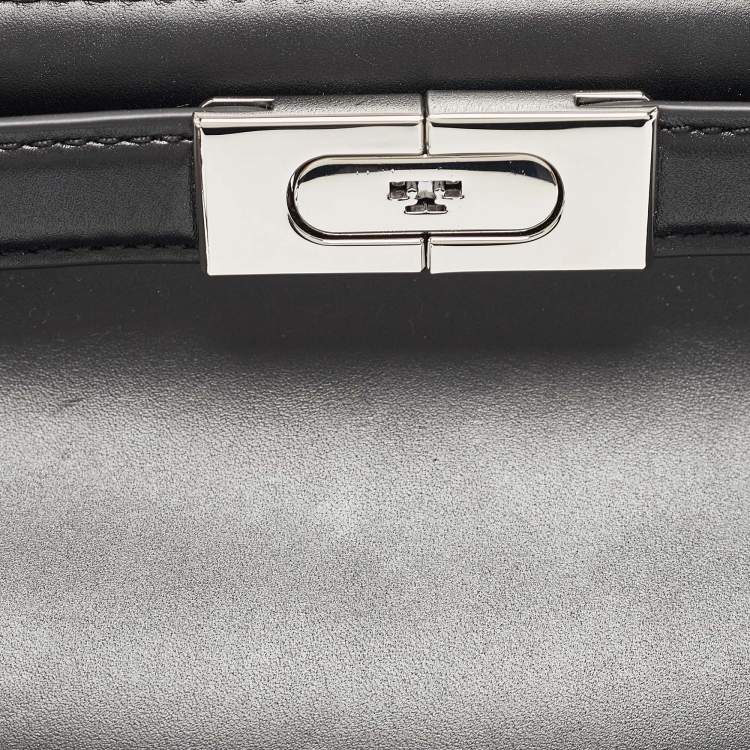 Pre Owned Tory Burch Black Leather Petite Lee Radziwill Cat Eye Top Handle Bag