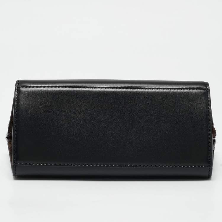 Pre Owned Tory Burch Black Leather Petite Lee Radziwill Cat Eye Top Handle Bag