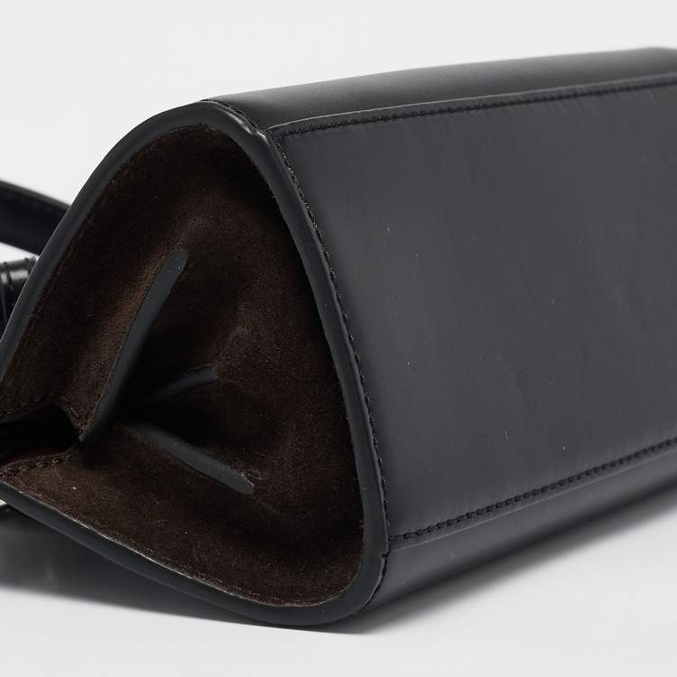 Pre Owned Tory Burch Black Leather Petite Lee Radziwill Cat Eye Top Handle Bag