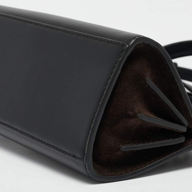 Pre Owned Tory Burch Black Leather Petite Lee Radziwill Cat Eye Top Handle Bag