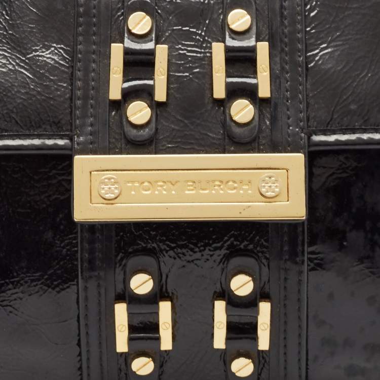Pre Owned Tory Burch Black Crinkled Patent Leather Matthias Clutch