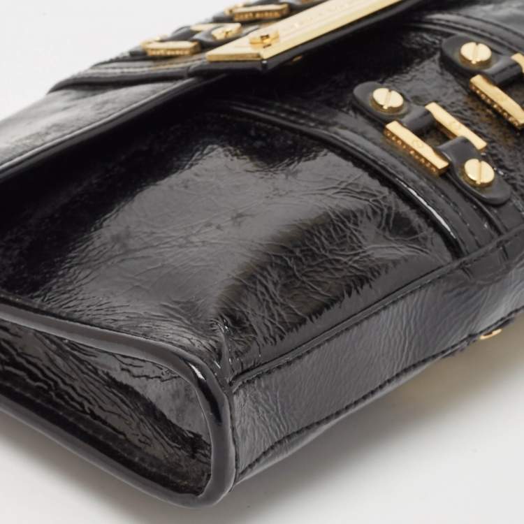 Pre Owned Tory Burch Black Crinkled Patent Leather Matthias Clutch