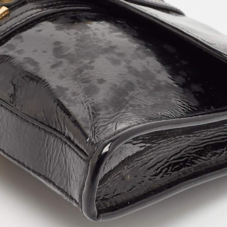 Pre Owned Tory Burch Black Crinkled Patent Leather Matthias Clutch