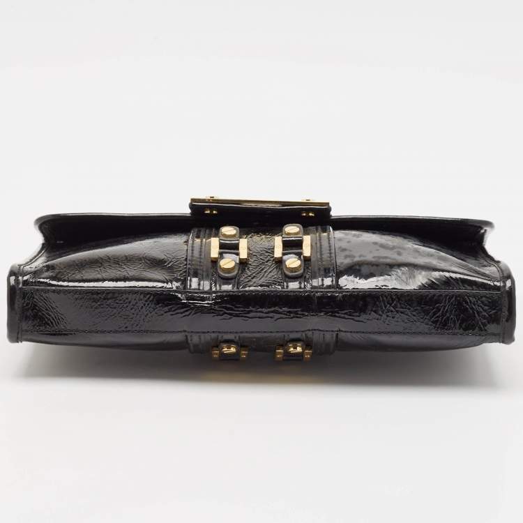 Pre Owned Tory Burch Black Crinkled Patent Leather Matthias Clutch