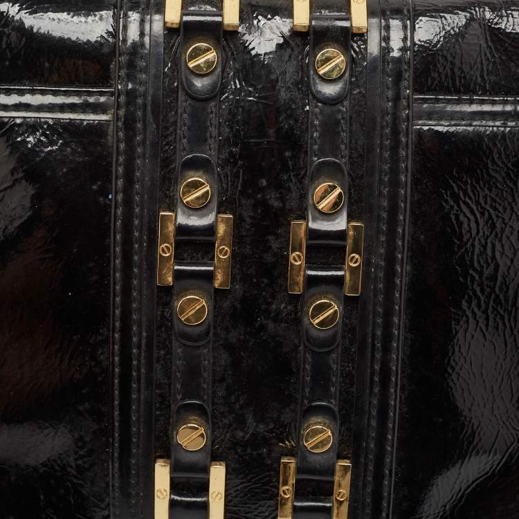 Pre Owned Tory Burch Black Crinkled Patent Leather Matthias Clutch