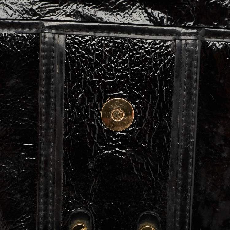 Pre Owned Tory Burch Black Crinkled Patent Leather Matthias Clutch