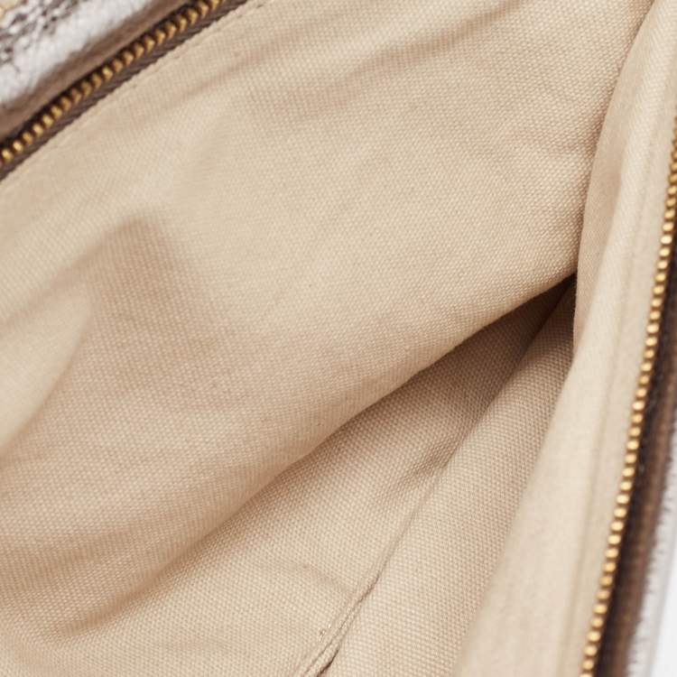 Pre Owned Tory Burch Silver Patent Leather Reva Chain Clutch