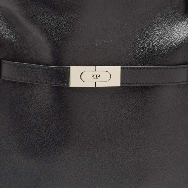 Pre Owned Tory Burch Black Leather Small Lee Radziwill Shopper Tote