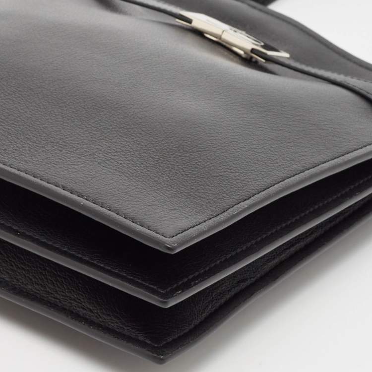 Pre Owned Tory Burch Black Leather Small Lee Radziwill Shopper Tote