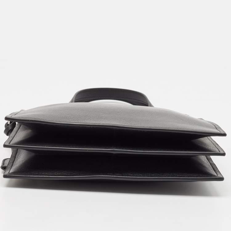 Pre Owned Tory Burch Black Leather Small Lee Radziwill Shopper Tote