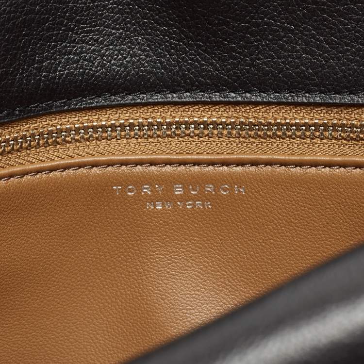 Pre Owned Tory Burch Black Leather Small Lee Radziwill Shopper Tote