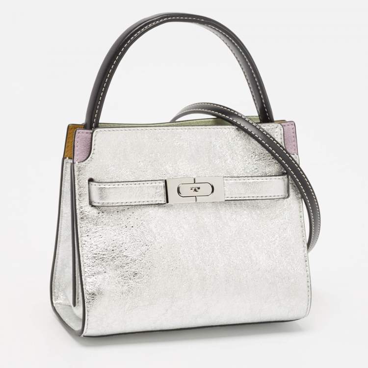 Pre Owned Tory Burch Multicolor Patent Leather and Suede Petite Lee Radziwill Double Tote