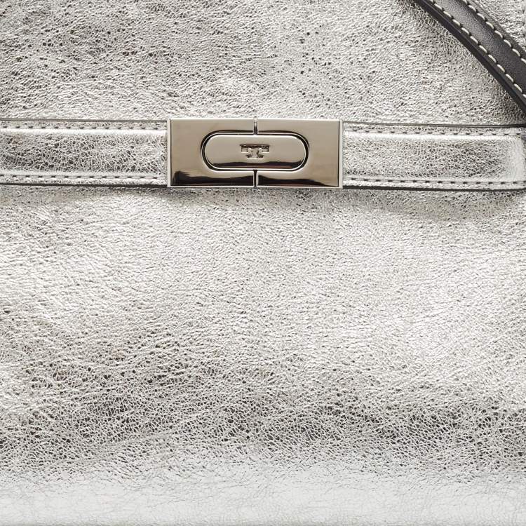 Pre Owned Tory Burch Multicolor Patent Leather and Suede Petite Lee Radziwill Double Tote