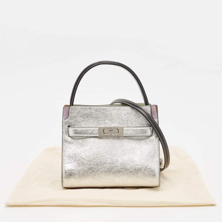 Pre Owned Tory Burch Multicolor Patent Leather and Suede Petite Lee Radziwill Double Tote