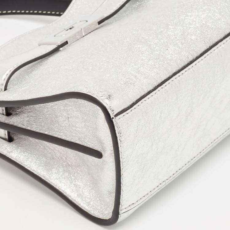 Pre Owned Tory Burch Multicolor Patent Leather and Suede Petite Lee Radziwill Double Tote