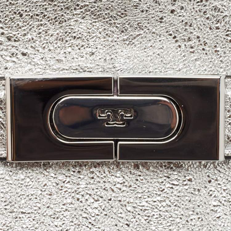 Pre Owned Tory Burch Multicolor Patent Leather and Suede Petite Lee Radziwill Double Tote