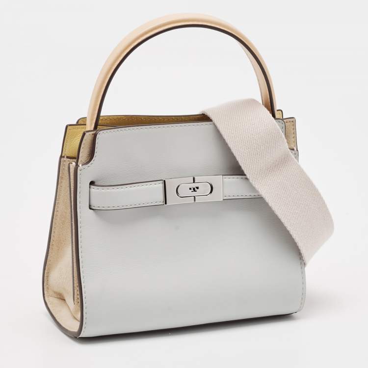 Pre Owned Tory Burch Multicolor Leather and Suede Petite Lee Radziwill Double Tote