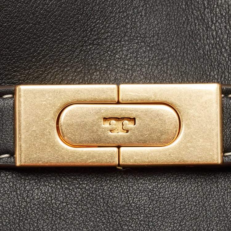 Pre Owned Tory Burch Black/Brown Leather and Suede Lee Radziwill Double Bag