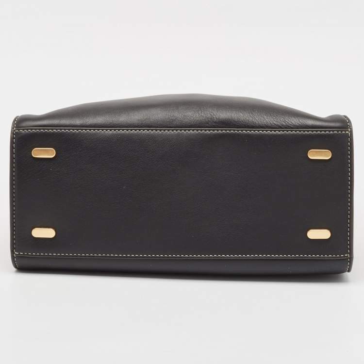Pre Owned Tory Burch Black/Brown Leather and Suede Lee Radziwill Double Bag