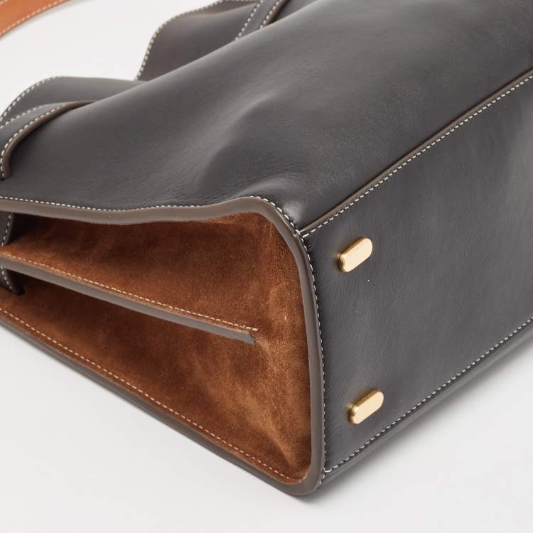 Pre Owned Tory Burch Black/Brown Leather and Suede Lee Radziwill Double Bag