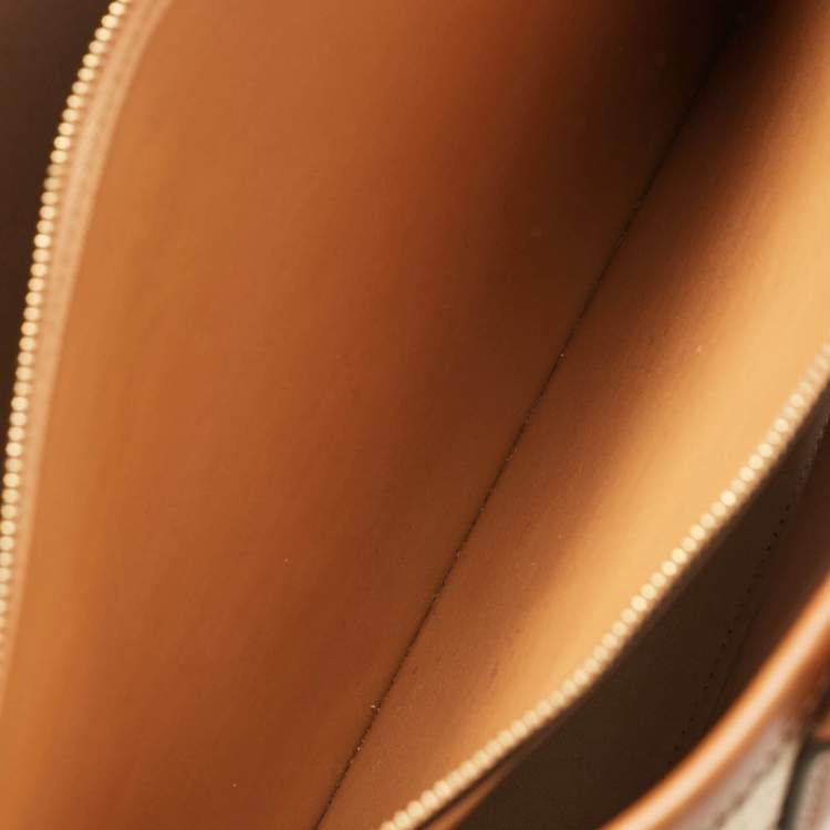 Pre Owned Tory Burch Brown/Beige Leather and Straw Embroidered Perry Shopper Tote