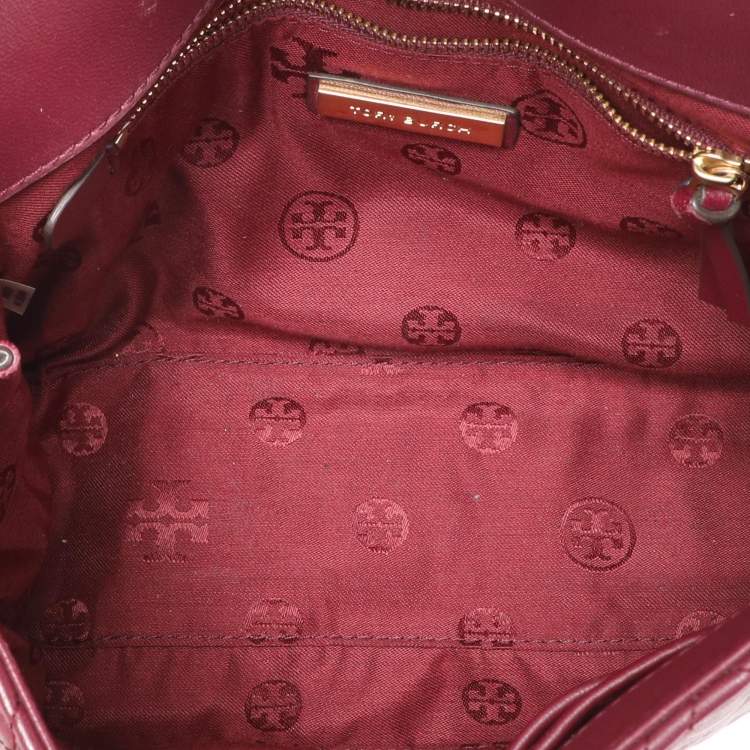 Pre Owned Tory Burch Burgundy Quilted Leather Fleming Shoulder Bag