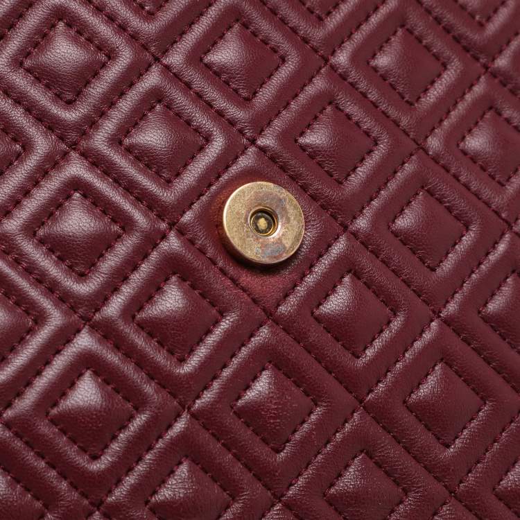 Pre Owned Tory Burch Burgundy Quilted Leather Fleming Shoulder Bag