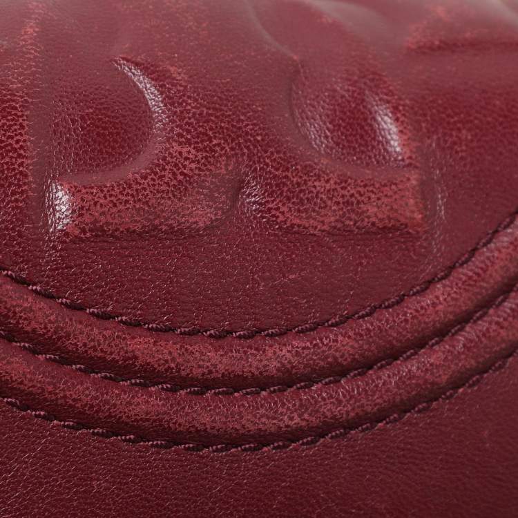 Pre Owned Tory Burch Burgundy Quilted Leather Fleming Shoulder Bag