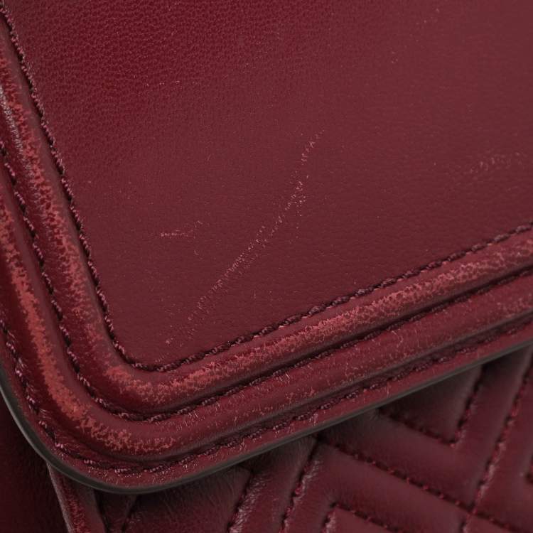 Pre Owned Tory Burch Burgundy Quilted Leather Fleming Shoulder Bag