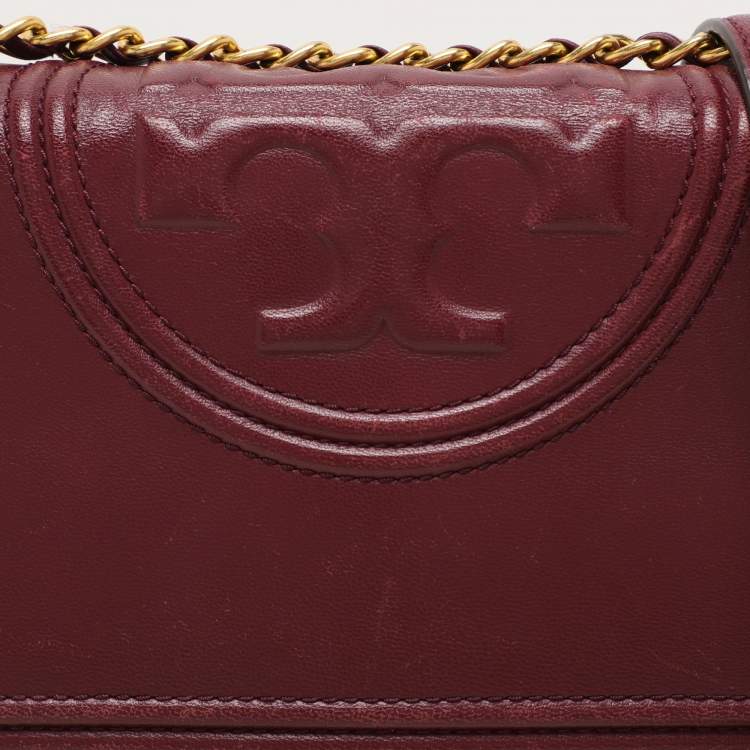 Pre Owned Tory Burch Burgundy Quilted Leather Fleming Shoulder Bag