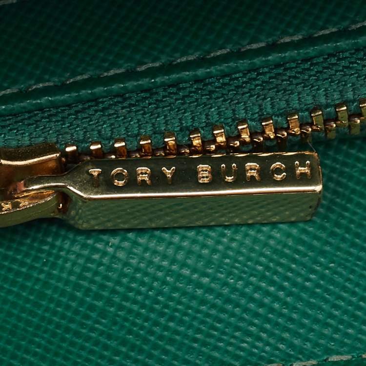 Pre Owned محفظة توري برش روبنسون جلد أخضر سحاب ملتف