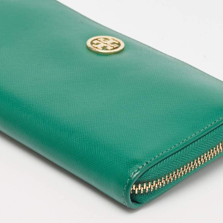 Pre Owned محفظة توري برش روبنسون جلد أخضر سحاب ملتف